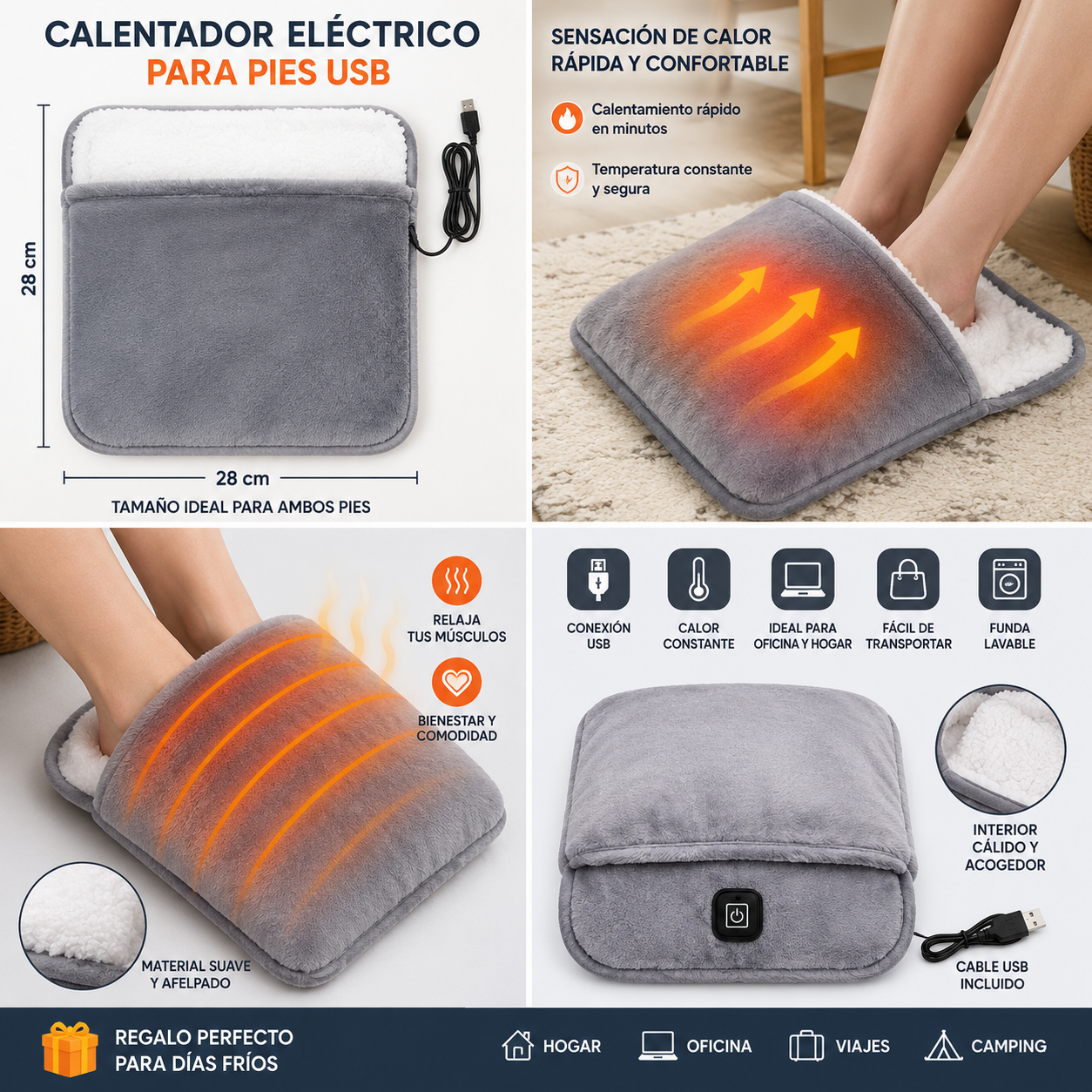Calentador de Pies Eléctrico USB - Franela Ultrasuave Pro