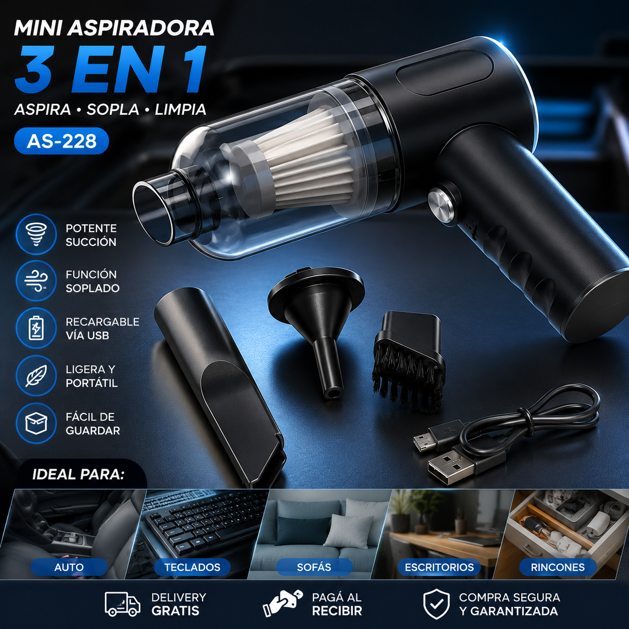 Mini aspirador Portatil 3 en 1